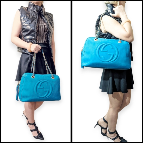 ✨️💎Authentic Gucci soho nubuck shoulderbag teal color - Picture 3 of 16